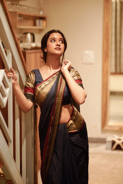 Rukmini Steel Grey Narayanpet Pure Cotton Saree