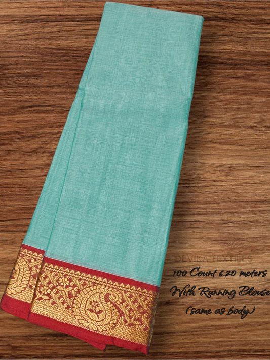 SKY BLUE Narayanpet Pure Cotton  saree with Running Blouse (Same as saree)