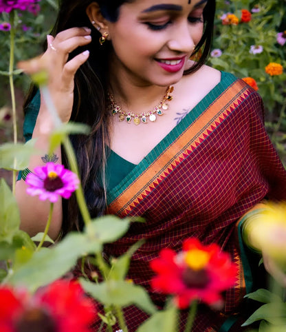 Maroon Ashwini Checked Pattern Narayanpet Pure Cotton saree