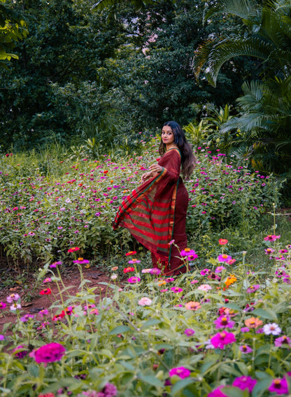 Maroon Ashwini Checked Pattern Narayanpet Pure Cotton saree