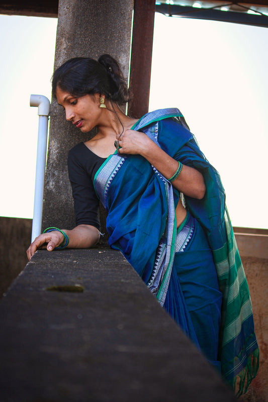 Sahity RAMA GREEN  Narayanpet Pure Cotton saree with Running blouse piece