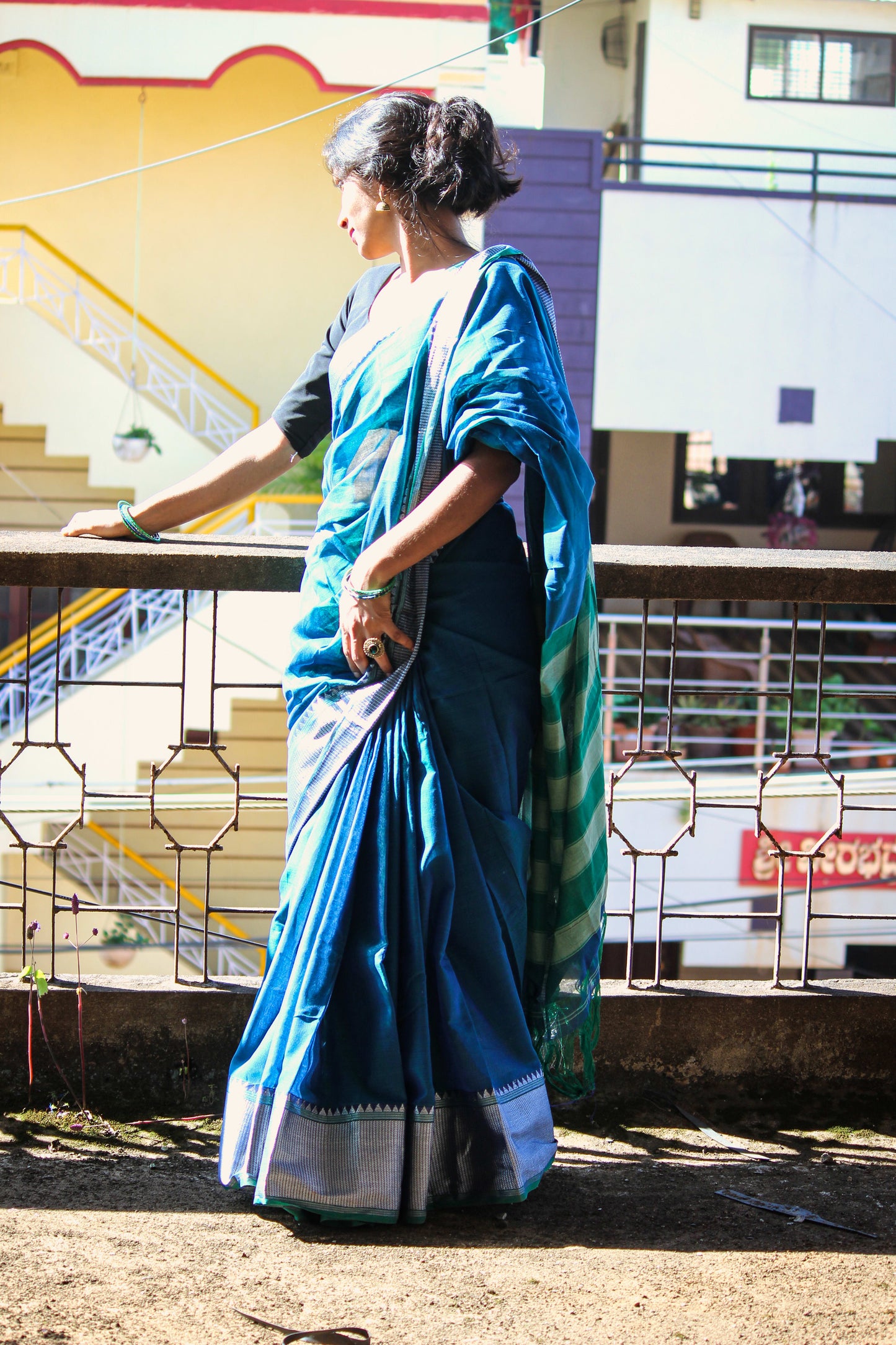 Sahity RAMA GREEN  Narayanpet Pure Cotton saree with Running blouse piece