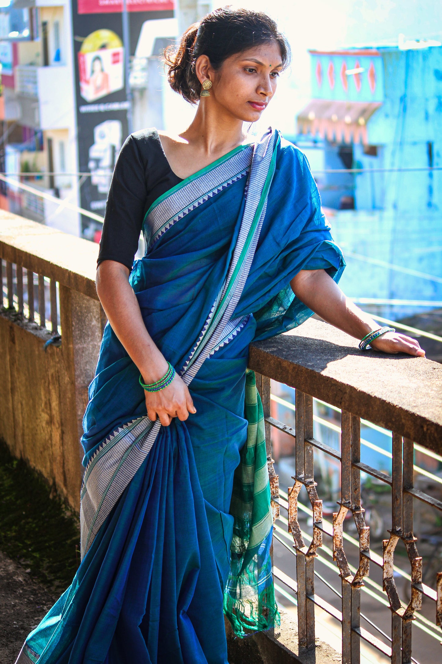 Sahity RAMA GREEN  Narayanpet Pure Cotton saree with Running blouse piece