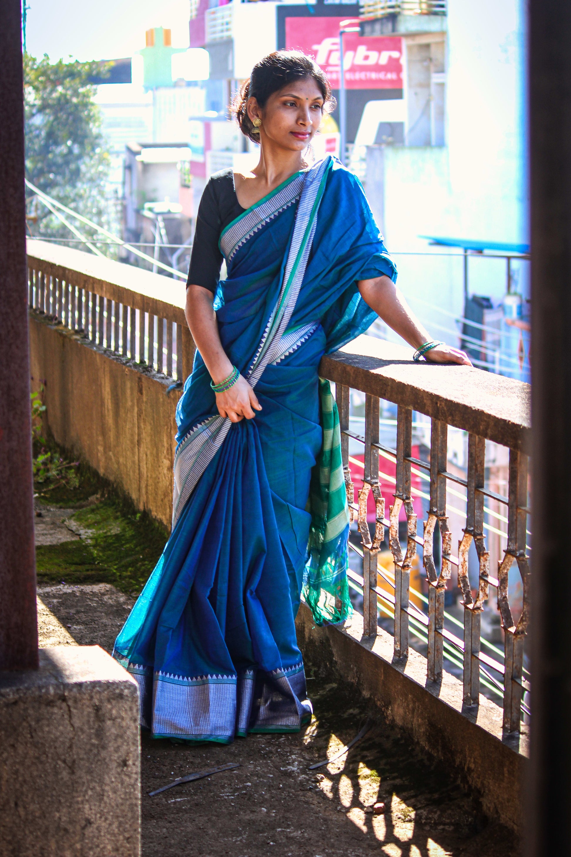 Sahity RAMA GREEN  Narayanpet Pure Cotton saree with Running blouse piece