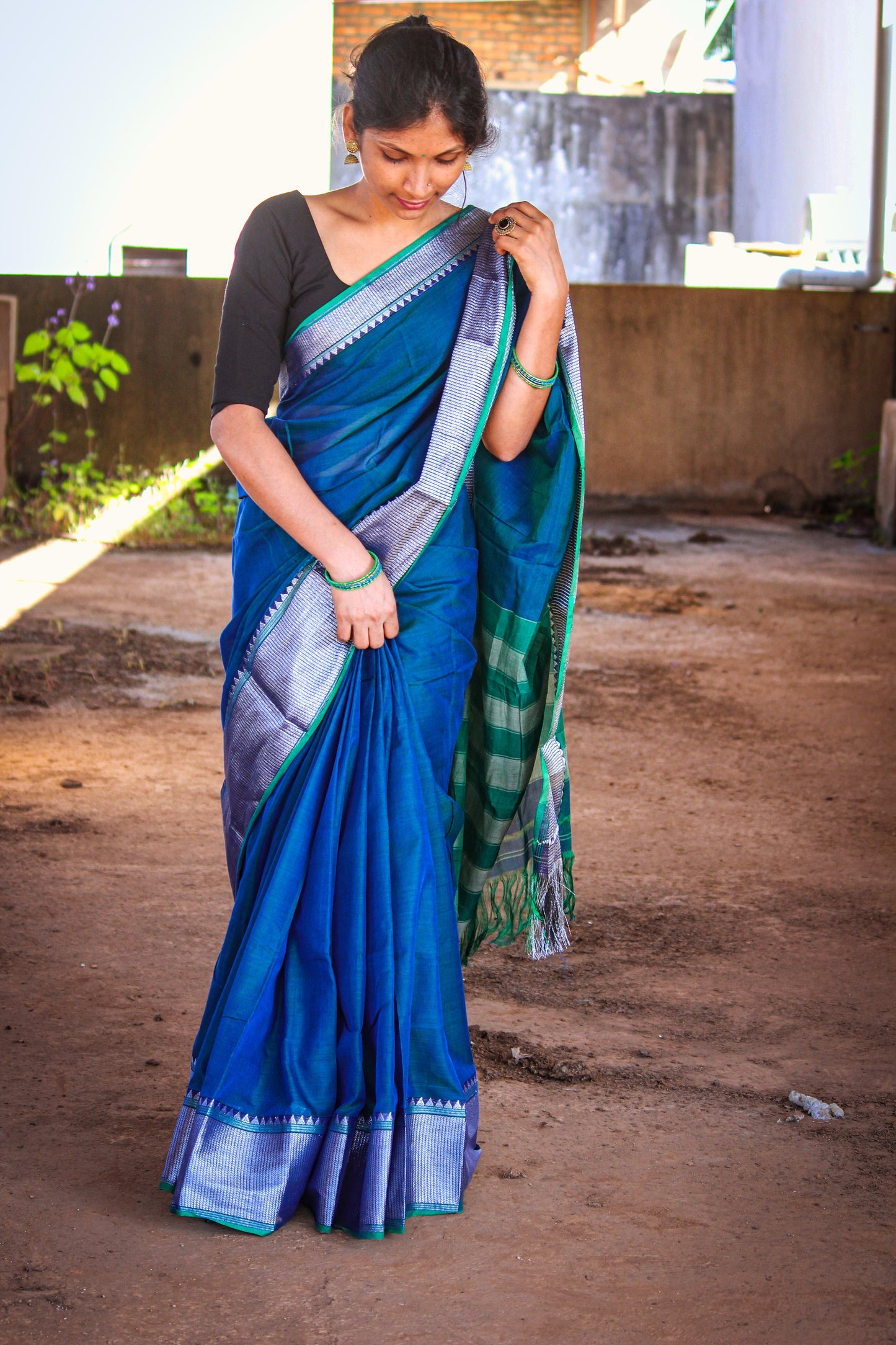 Sahity RAMA GREEN  Narayanpet Pure Cotton saree with Running blouse piece