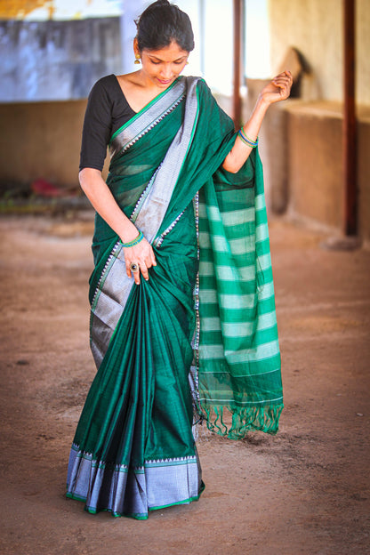 Sahitya Bottle green Narayanpet Pure Cotton saree