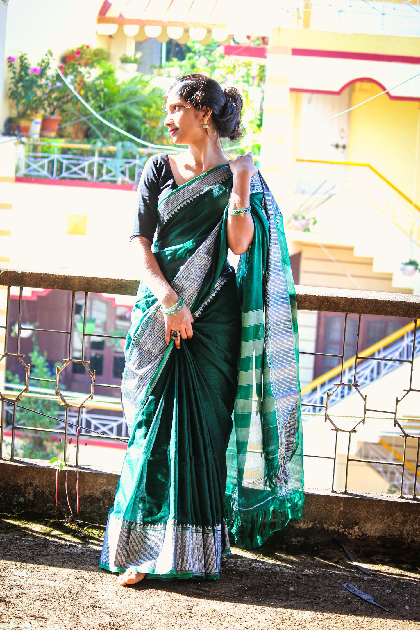 Sahitya Bottle green Narayanpet Pure Cotton saree