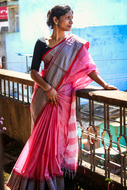 Sahitya BABY PINK Narayanpet Pure Cotton saree with Running blouse piece