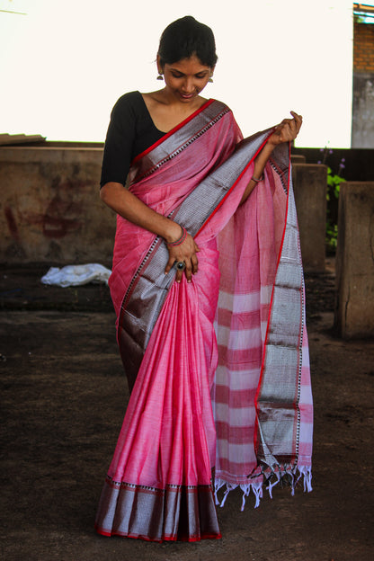 Sahitya BABY PINK Narayanpet Pure Cotton saree with Running blouse piece