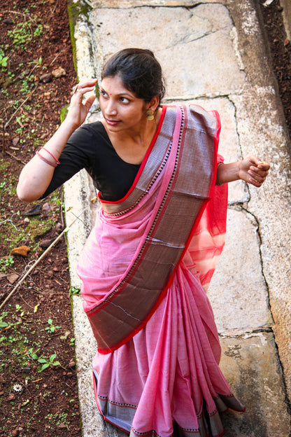 Sahitya BABY PINK Narayanpet Pure Cotton saree with Running blouse piece