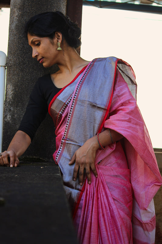 Sahitya BABY PINK Narayanpet Pure Cotton saree with Running blouse piece