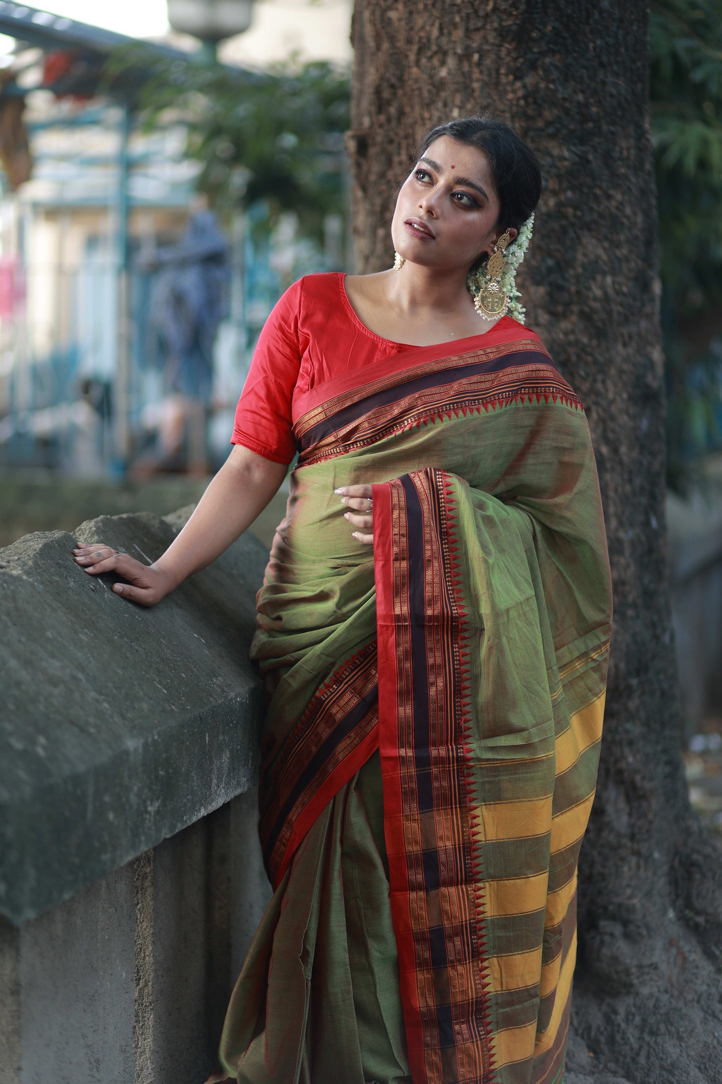 Seaweed Green Sanvi Narayanapet  Pure Cotton saree with Running blouse piece (Same as saree)