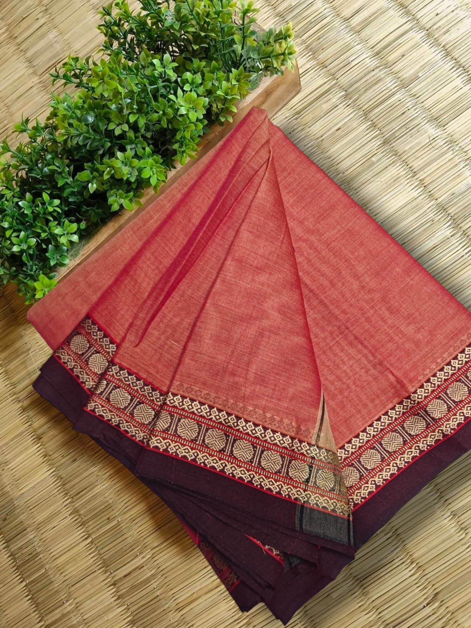 Shraddha Brick Red Exclusive Narayanpet Pure Cotton saree