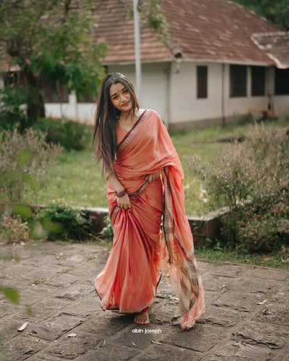 Shraddha Brick Red Narayanapet Pure handloom Cotton saree
