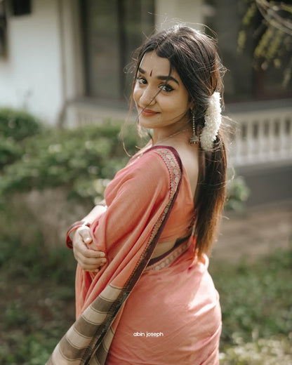 Shraddha Brick Red Narayanapet Pure handloom Cotton saree