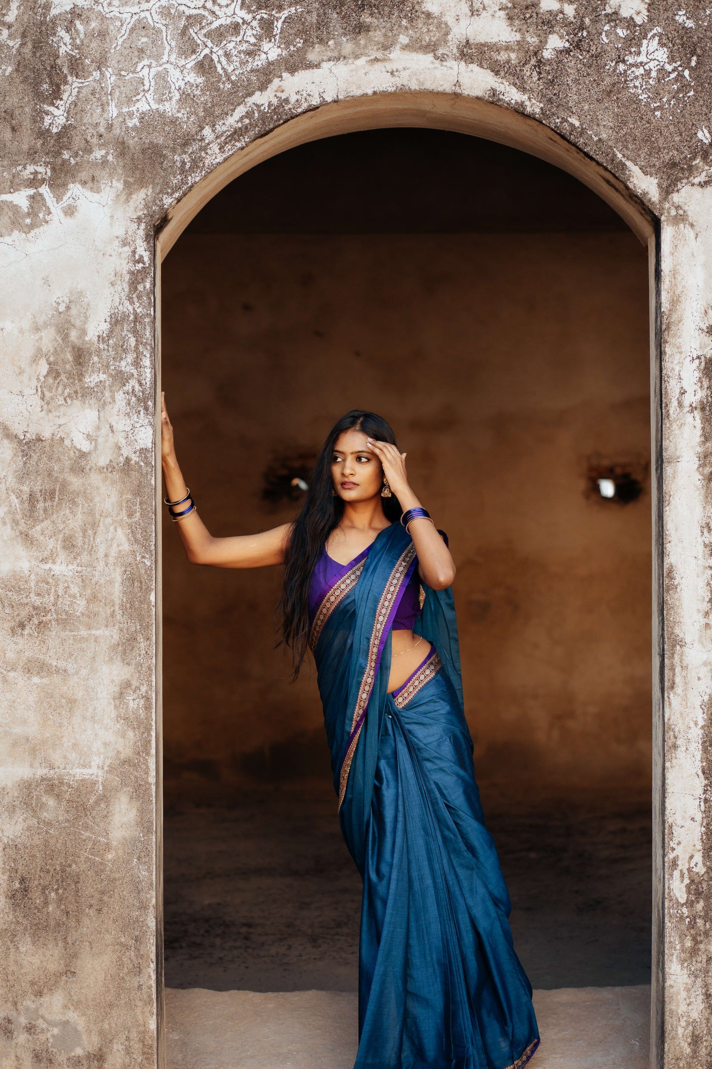 Shraddha Royal Blue Narayanpet Pure Cotton Saree