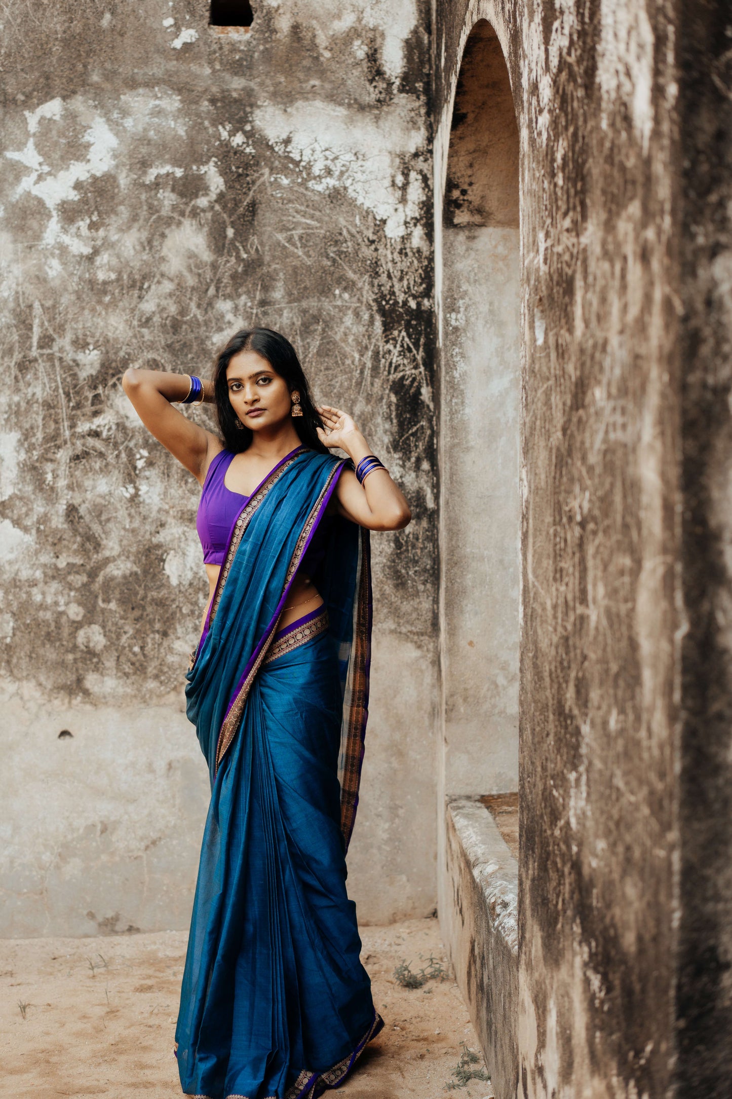 Shraddha Royal Blue Narayanpet Pure Cotton Saree