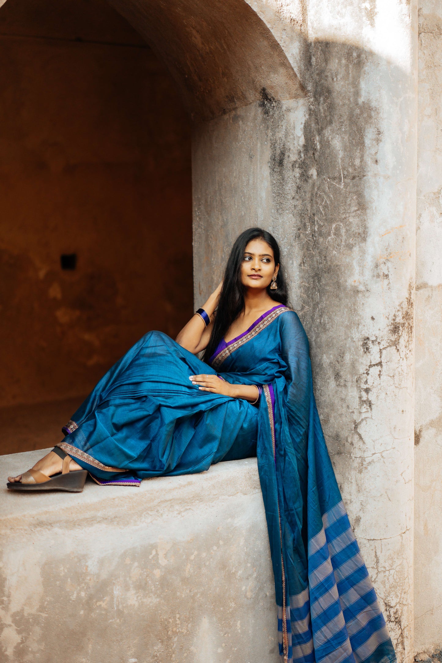 Shraddha Royal Blue Narayanpet Pure Cotton Saree