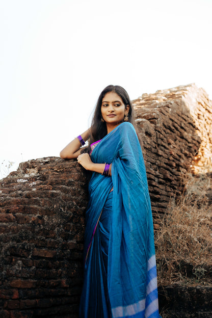 Shraddha Royal Blue Narayanpet Pure Cotton Saree