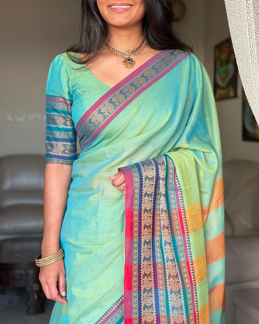 Shravvya Narayanpeth Pure Mercerised Cotton Saree With Running Blouse PIece (Same As Saree)