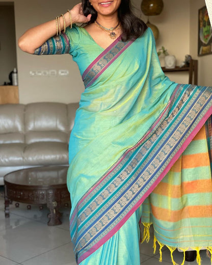Shravvya Narayanpeth Pure Mercerised Cotton Saree With Running Blouse PIece (Same As Saree)