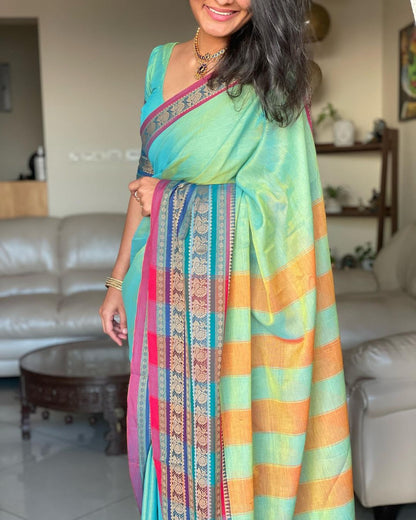 Shravvya Narayanpeth Pure Mercerised Cotton Saree With Running Blouse PIece (Same As Saree)