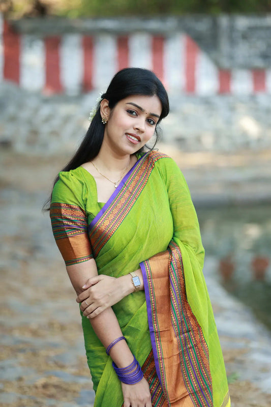 Sudharshini Green Narayanpet Pure Cotton Saree