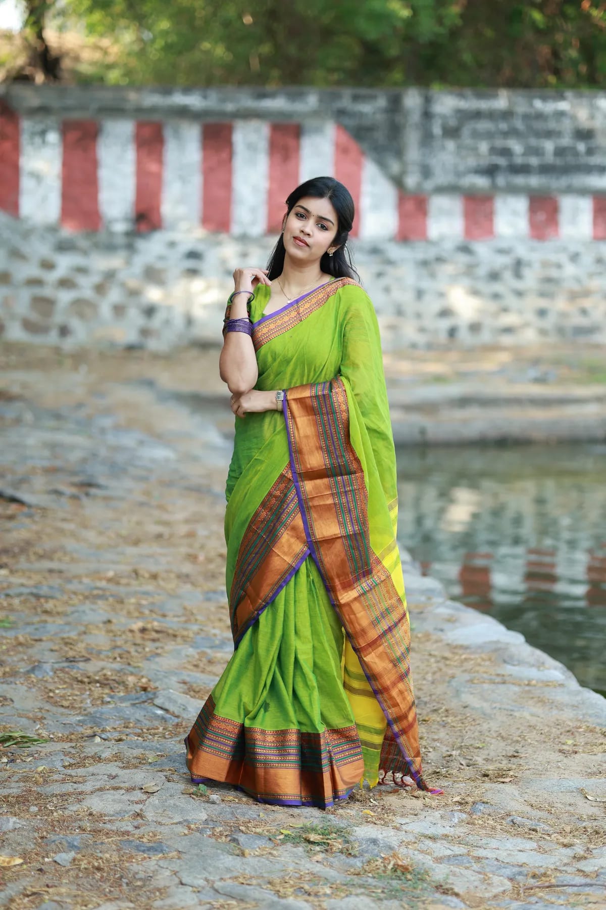 Sudharshini Green Narayanpet Pure Cotton Saree