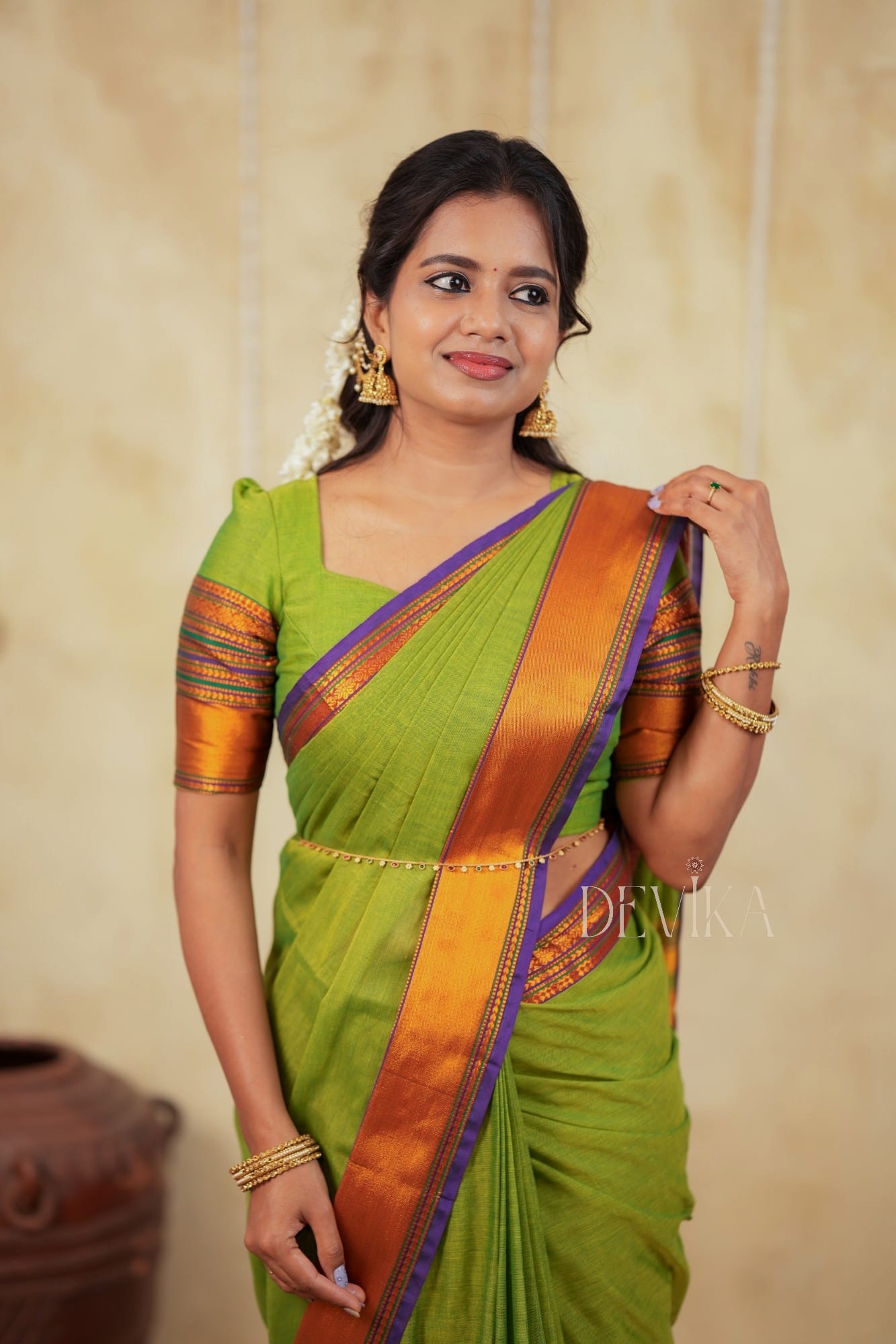 Sudharshini Green Narayanpet Pure cotton saree