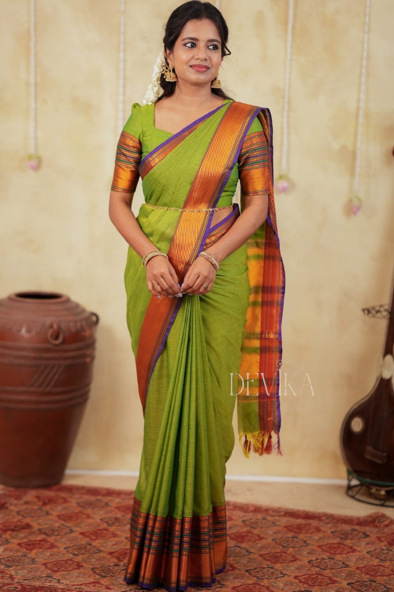 Sudharshini Green Narayanpet Pure cotton saree
