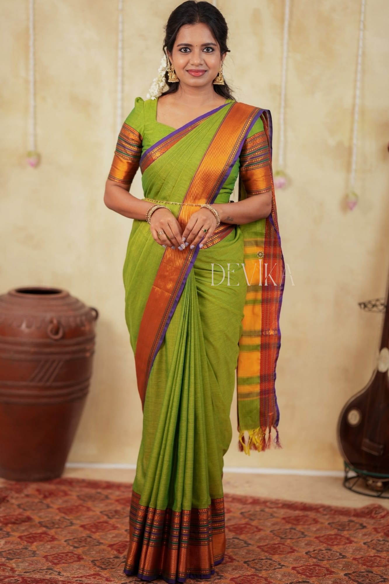 Sudharshini Green Narayanpet Pure cotton saree