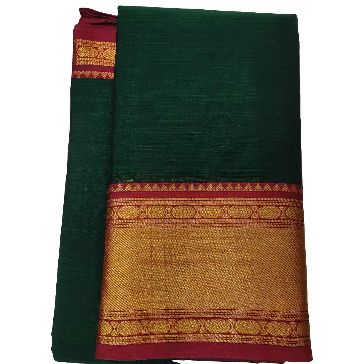 Tanushri Bottle Green Narayanpet Pure Handloom Cotton Saree with Running blouse piece