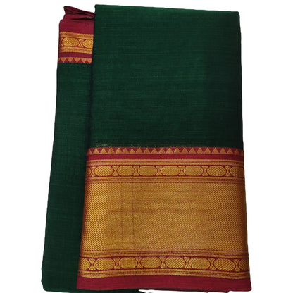 Tanushri Bottle Green Narayanpet Pure Handloom Cotton Saree with Running blouse piece