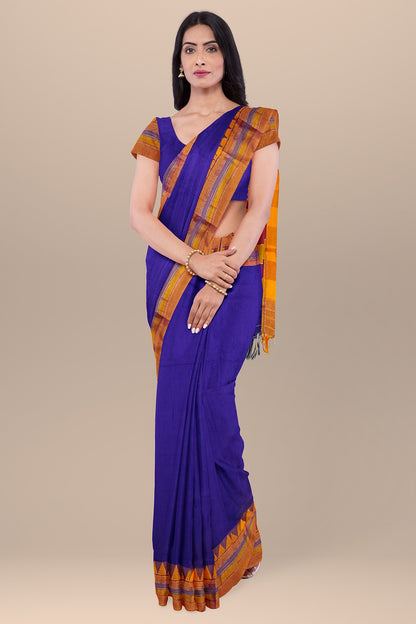 VOILET COTTON SILK M BORDER ILKAL SAREE WITH RUNNING BLOUSE PIECE FOR WOMENS