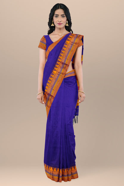 VOILET COTTON SILK M BORDER ILKAL SAREE WITH RUNNING BLOUSE PIECE FOR WOMENS