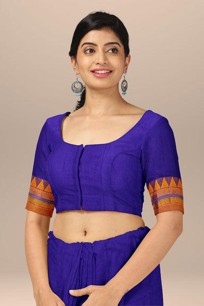 VOILET COTTON SILK M BORDER ILKAL SAREE WITH RUNNING BLOUSE PIECE FOR WOMENS