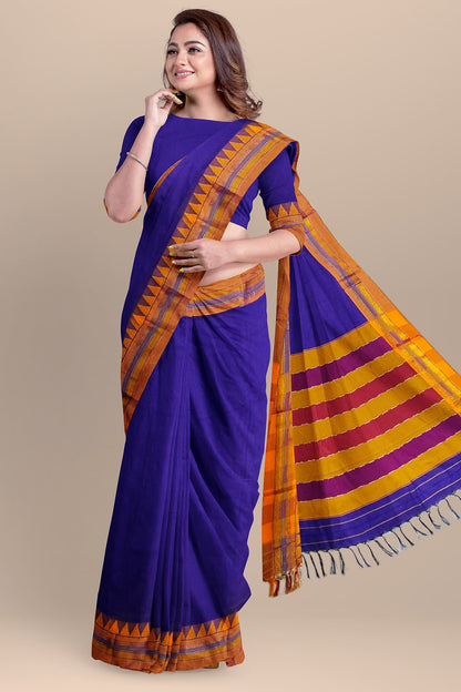 VOILET COTTON SILK M BORDER ILKAL SAREE WITH RUNNING BLOUSE PIECE FOR WOMENS