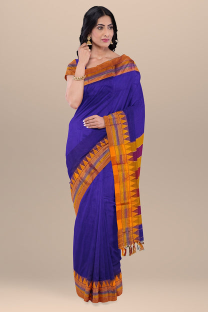 VOILET COTTON SILK M BORDER ILKAL SAREE WITH RUNNING BLOUSE PIECE FOR WOMENS