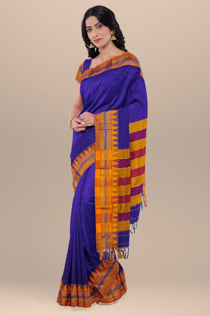 VOILET COTTON SILK M BORDER ILKAL SAREE WITH RUNNING BLOUSE PIECE FOR WOMENS