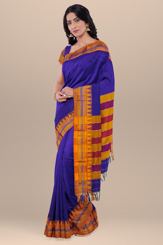 VOILET COTTON SILK M BORDER ILKAL SAREE WITH RUNNING BLOUSE PIECE FOR WOMENS