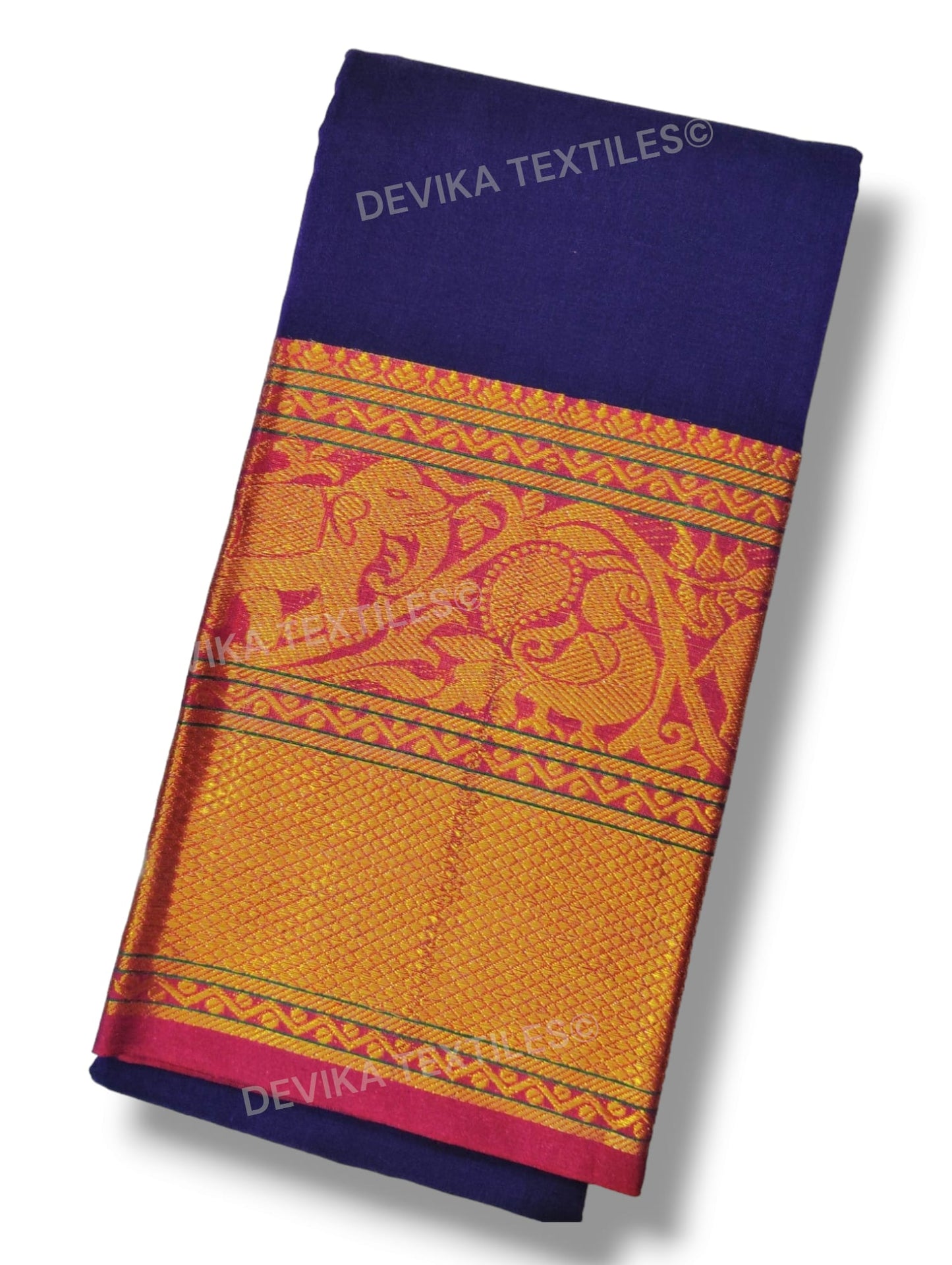 Voilet Tanvi Goldi jari Border Narayanpet Pure Handloom Cotton saree with running blouse piece