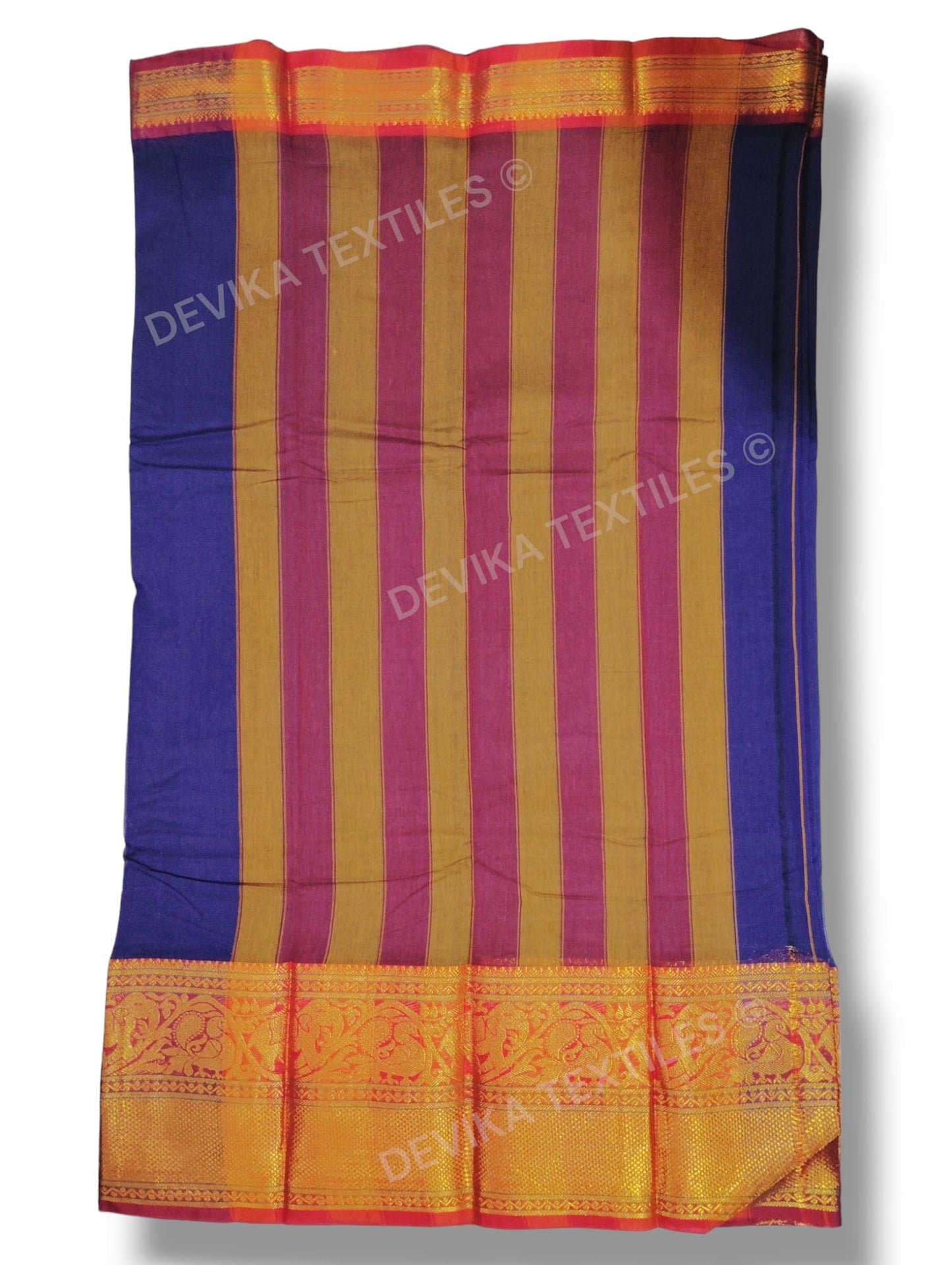 Voilet Tanvi Goldi jari Border Narayanpet Pure Handloom Cotton saree with running blouse piece