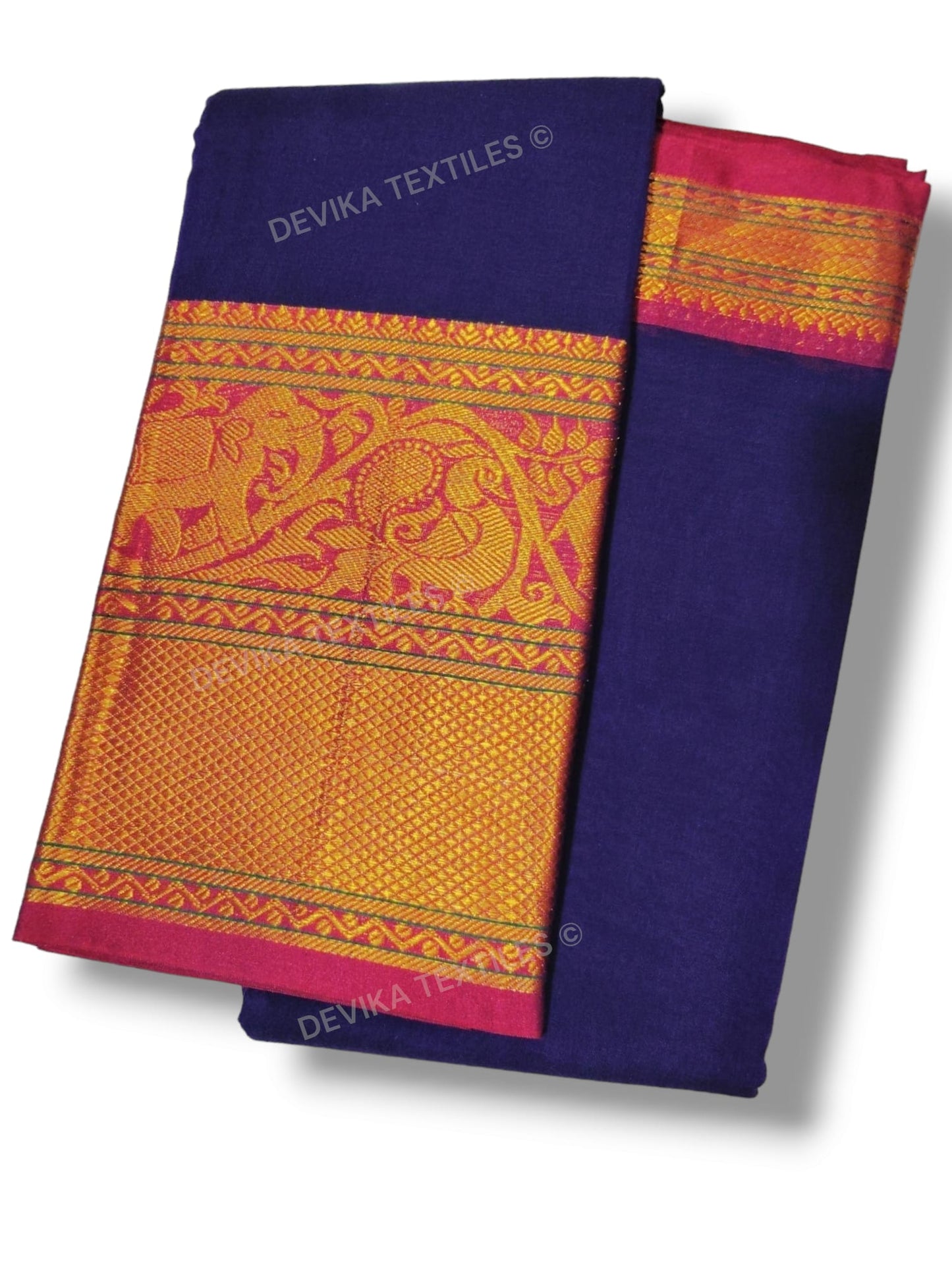 Voilet Tanvi Goldi jari Border Narayanpet Pure Handloom Cotton saree with running blouse piece