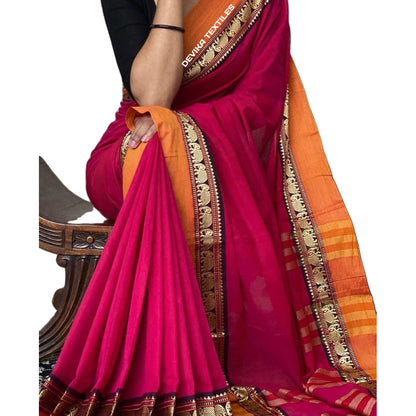 Pure Handloom Narayanpeth Cotton Saree With Running Blouse Piece (Red) For Women