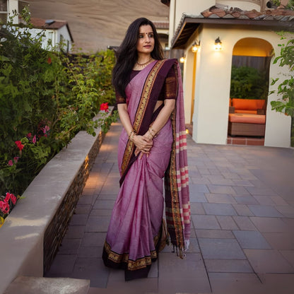 Elephant Border  100% Pure  Narayanpet Cotton saree with Running blouse piece