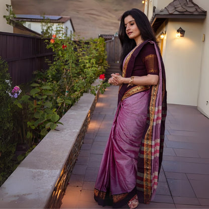 Elephant Border  100% Pure  Narayanpet Cotton saree with Running blouse piece