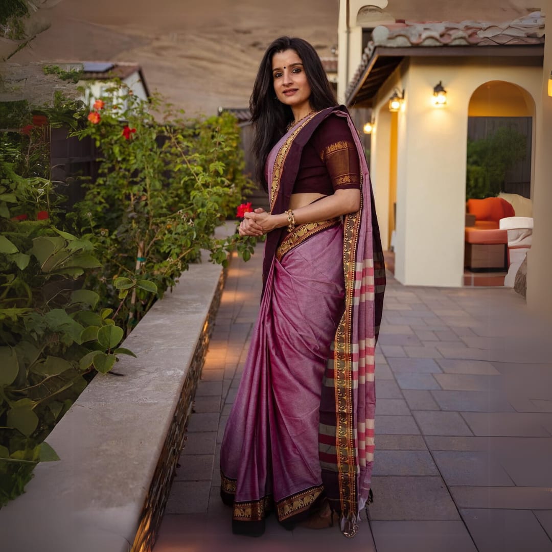 Elephant Border  100% Pure  Narayanpet Cotton saree with Running blouse piece