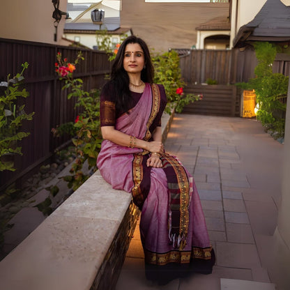 Elephant Border  100% Pure  Narayanpet Cotton saree with Running blouse piece