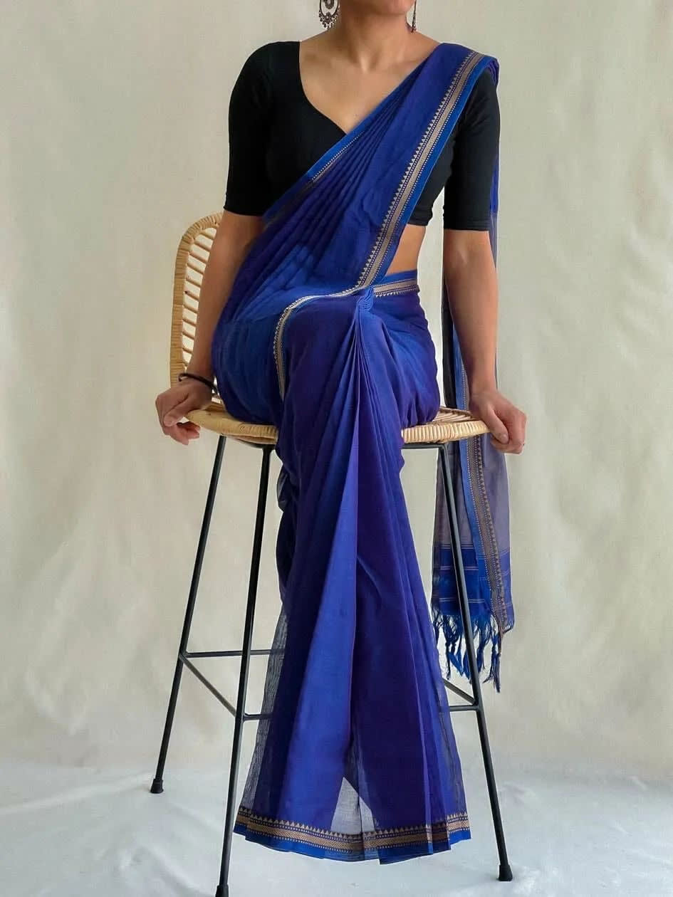 Royal Blue Ashwini Narayanpet pure cotton saree
