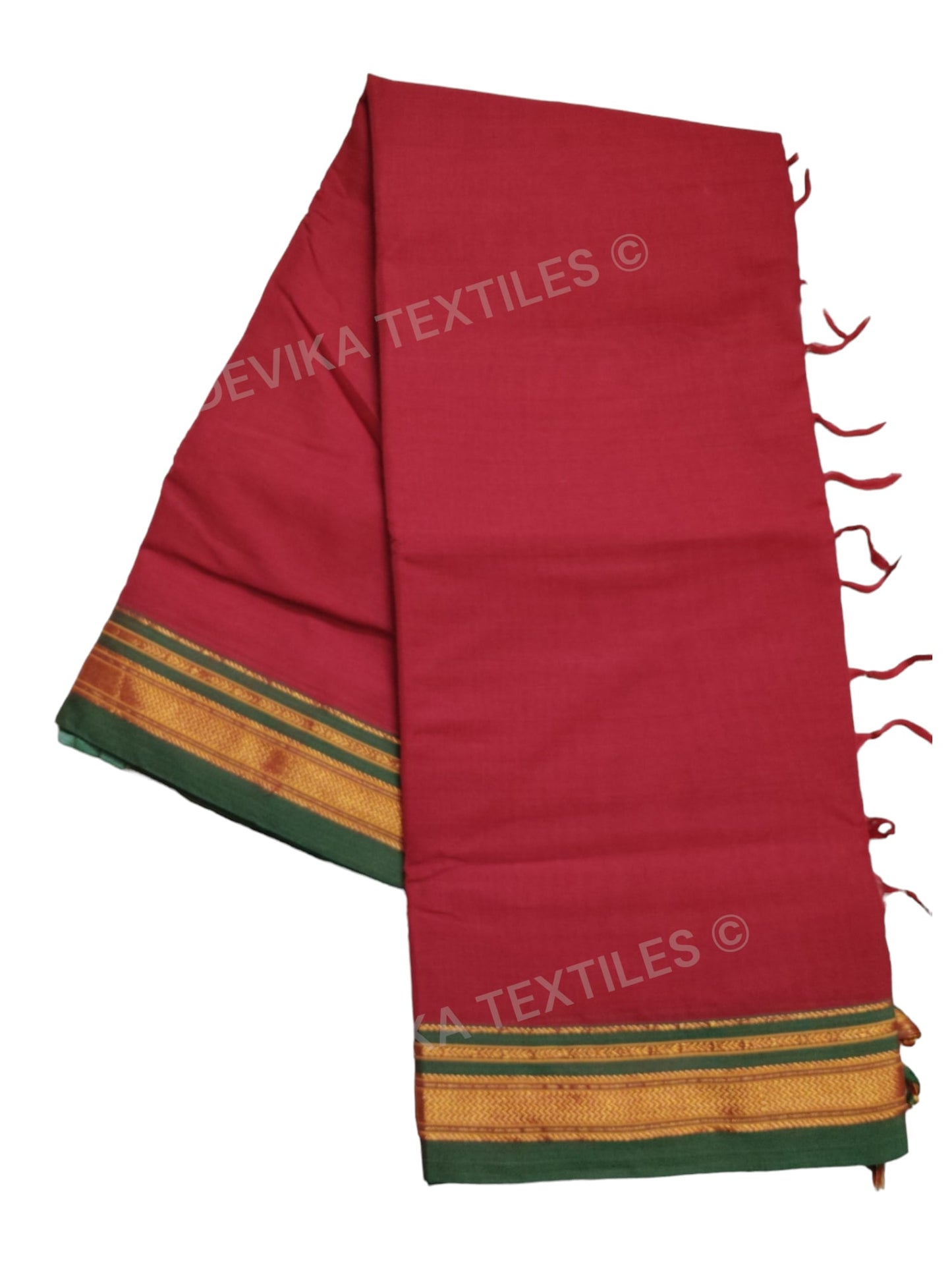 Red ilkal paras border pure mercerised cotton saree with running blouse piece